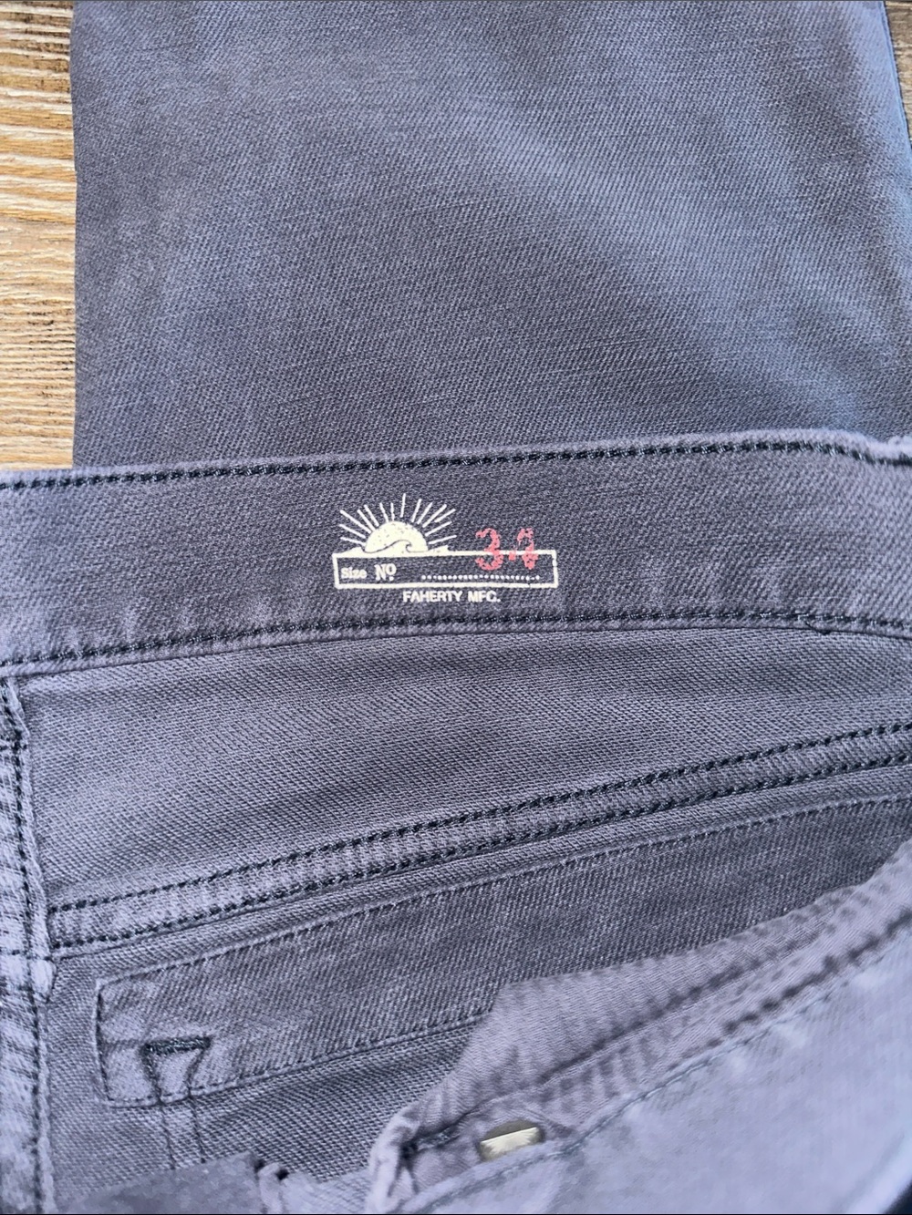 Faherty Men's Dark Gray Jeans with Tan Patch - Picture 3 of 4